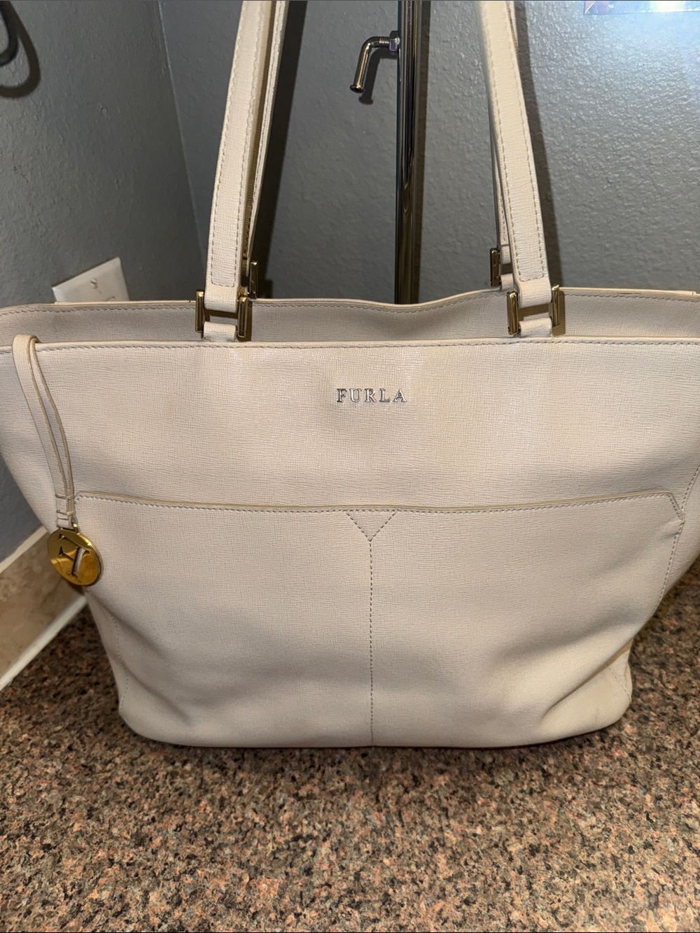 Furla Off-White Leather Tote EUC